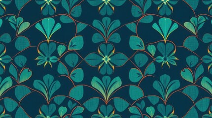 A vibrant floral pattern with intricate teal motifs on a dark background, creating a visually appealing design suitable for various applications.