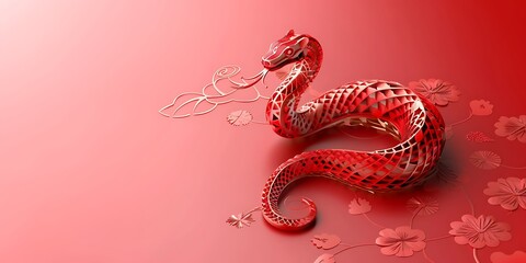 Obraz premium Elegant Red Snake Sculpture with Floral Elements and Artistic Design