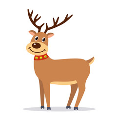 Vector deer on white background, illustration of reindeer with bells