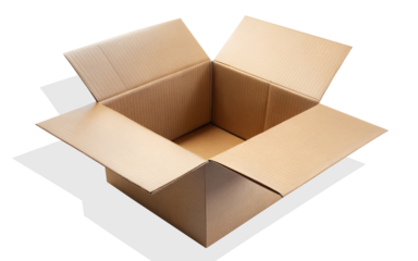 Open empty rectangular cardboard box isolated on white background. Mockup for design and advertising. Empty parcel paper or carton box mock up. Delivery packaging mock up