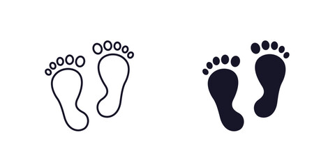 footprint icons, human foot prints in two styles