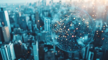 Futuristic technology enabled urban infrastructure with integrated monitoring systems tracking air conditions and public health metrics to optimize city and enhance citizen wellbeing