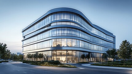 High Resolution Exterior of a Modern Office Building with Glass Window