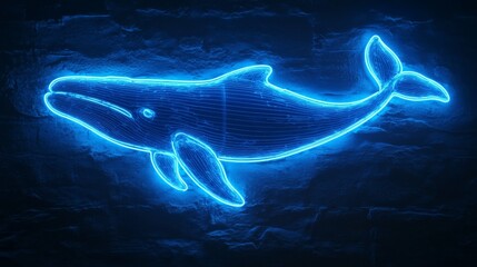 Neon Whale Outline Against Dark Backdrop