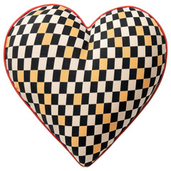 black and white checkered heart pillow with bold pattern