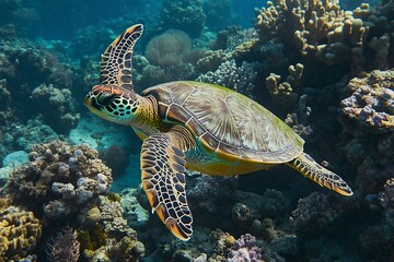 Fototapeta premium Green Sea Turtle of the Red Sea with generative ai