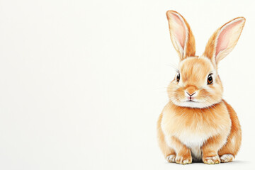 Obraz premium cute, fluffy rabbit with large ears sits against light background, exuding charm and warmth
