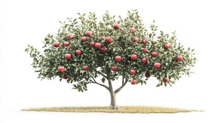 Fototapeta premium Lush apple tree laden with ripe red apples, isolated on white.