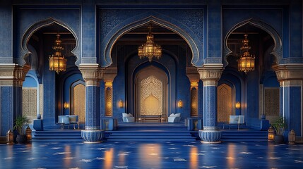 Luxurious Blue and Gold Moroccan Palace Interior