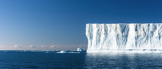 Climate change ecosystem global crisis. Majestic iceberg against a clear blue sky