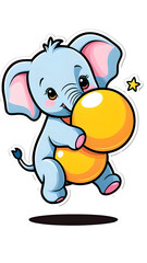 Fototapeta premium Kawaii Elephant Balancing on a Ball: Cute Contour Vector Design