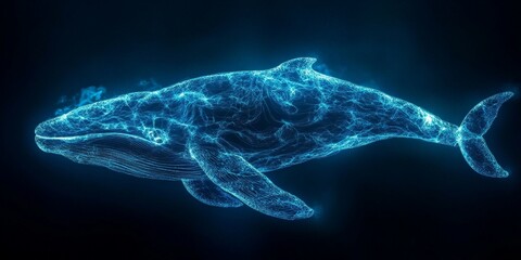 Neon Whale Outline Against Dark Backdrop