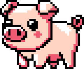Pixel art illustration Pig. Pixelated Pig. Farm barn pig animal icon pixelated for the pixel art game and icon for website and video game. old school retro.