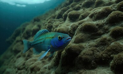 Fototapeta premium close-up of a colorful deep-sea fish with bioluminescent features swimming gracefully