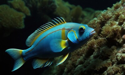 Fototapeta premium close-up of a colorful deep-sea fish with bioluminescent features swimming gracefully