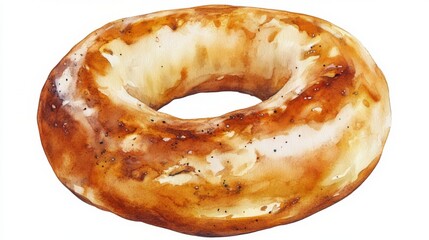 Fototapeta premium Watercolor Bagel Painting - Delicious Ring of Baked Goodness