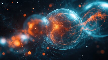 Glowing spheres float in cosmic space, interconnected by vibrant