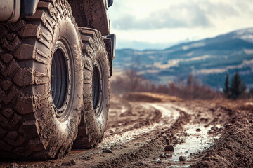 Off-Road Truck Tires in Muddy Terrain
