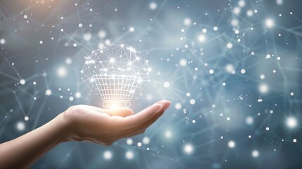 Hand holding glowing network lightbulb.