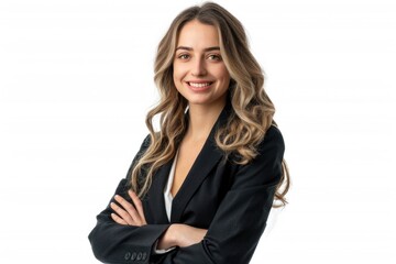 Obraz premium Smiling business woman isolated on white background. crossed arms