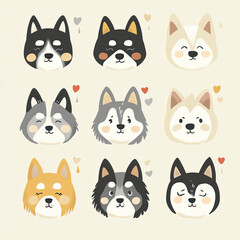 Fototapeta premium Nine Husky Faces with Expressions of Quiet Sorrow