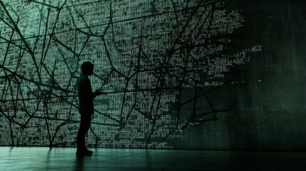 An anonymous hacker seating in front of a commanding monitor, engrossed in the process of deciphering intricate lines of code, highlighting network system vulnerability.	