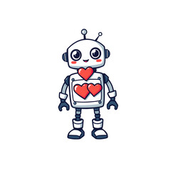 Naklejka premium Kawaii Robot Sticker: Playful Heart-shaped Buttons on White Vector Contour
