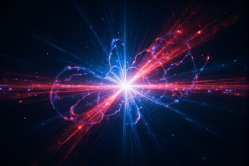 Fototapeta premium Conceptual quantum diagrams displayed as futuristic glowing lines