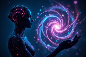 Fototapeta premium A futuristic concept of quantum AI merging with computing power
