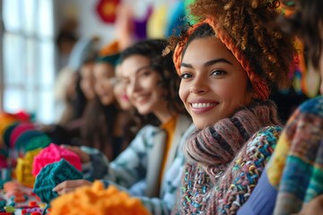 Fototapeta premium Happy diverse women crafting together.