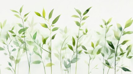 Fototapeta premium Delicate Green Leaves Watercolor Print - Tranquil Botanical Art
