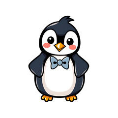 Fototapeta premium Adorable Penguin Wearing Bowtie: Kawaii Contour Vector Art on White Background