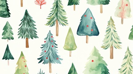 Obraz premium Christmas Trees Watercolor Pattern - Festive Forest Design