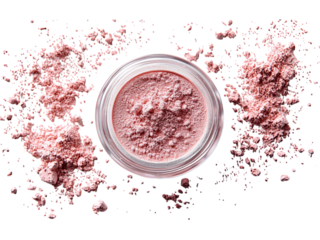 Pink Powder in Glass Jar with Spills on Surface Isolated on transparent background
