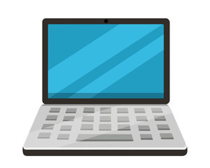 Laptop vector with blue screen. PC icon in trendy style. Laptop monitor empty display. Desktop vector in modern style. Elements for work, office, and business. Vector illustration. Laptop isolated. 