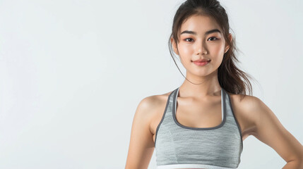 Fototapeta premium Young sport woman with sportswear ready for exercise on white background, Advertising sportswear and yoga wear, Healthy lifestyle, sport. on an isolated white background, stock image, hd quality