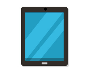 Tablet vector with blue screen. Tab illustration in trendy style. Pad technology device with empty screen in blue color. Vector illustration. Element for technology, web design, and electronic icon.