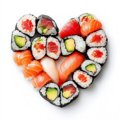 set of sushi in a heart shape
