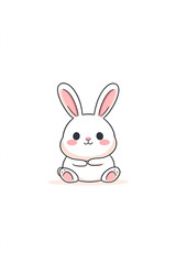 Fototapeta premium Cute cartoon bunny, happy expression, sitting position, white background
