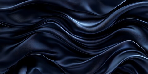 Fototapeta premium Abstract dark blue silk fabric waves, elegant flowing textile texture background.