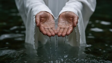 Water Dripping from Hands in a Stream