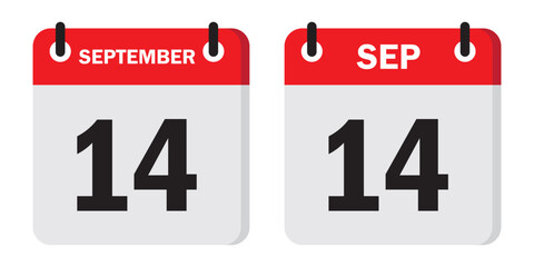 September 14 calendar reminder. 14 September daily calendar icon template. Calendar 14 September icon Design template. Vector illustration. EPS 10
