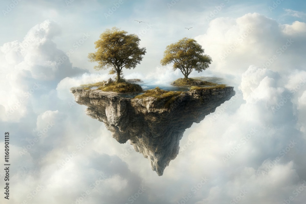 Poster a dreamy landscape where floating islands are connected by shimmering bridges of light and creativit