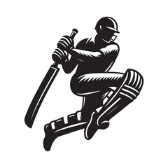 Obraz premium Cricket element Silhouette Vector Illustration, Solid White Background.
