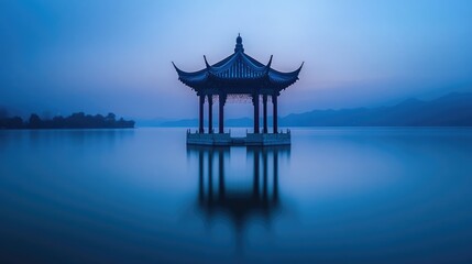 Serene Pagoda Reflecting on Still Water