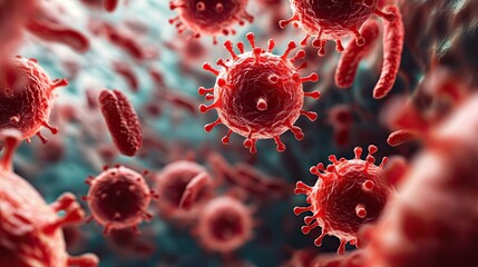 Microscopic view of viruses and bacteria.