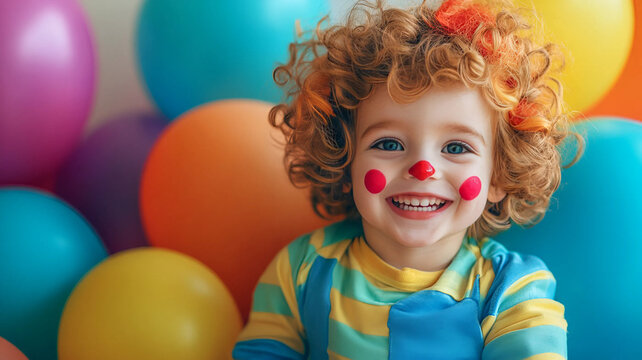 Ni&ntilde;o disfrazado de payaso en carnaval 