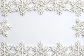 "Delicate snowflakes border frame in white, set against a transparent background, perfect for Christmas decorations."