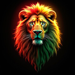Rasta Lion Digital Art - Majestic Reggae Lion Head on Black Background