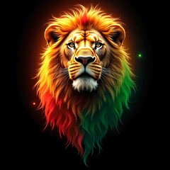 Rasta Lion Digital Art - Majestic Reggae Lion Head on Black Background